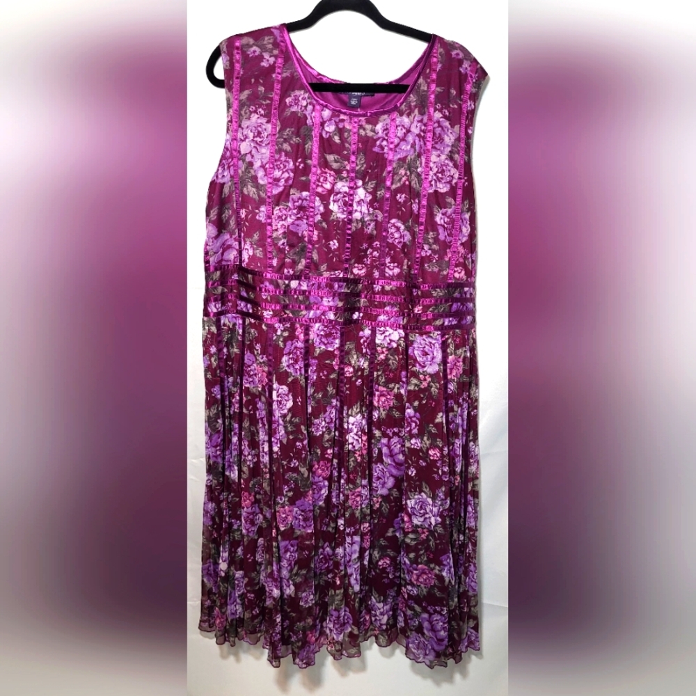 Romans Purple Floral Pleated Chiffon Dress Womens Plus Size 22W Garden Party